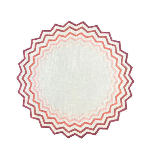 Jogo Americano Zig Zag Branco C/ Bordado Rosa 40Cm Redondo