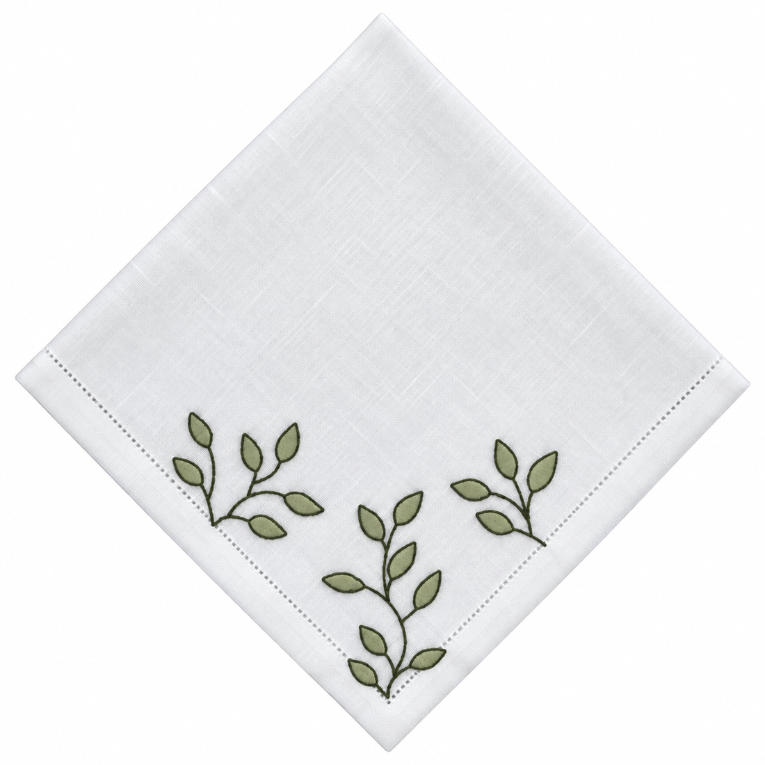 Jogo 4 Guardanapos Lenox Branco Bordados Verde