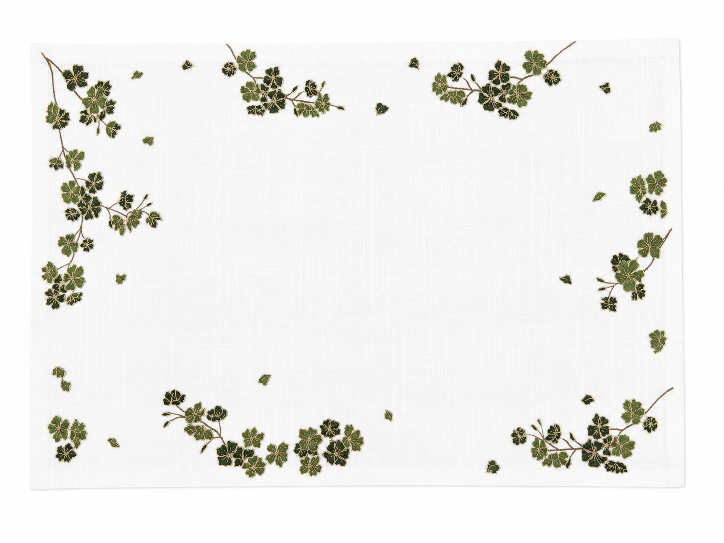 Jogo Americano Sakura Branco Com Bordado Verde 35X50cm