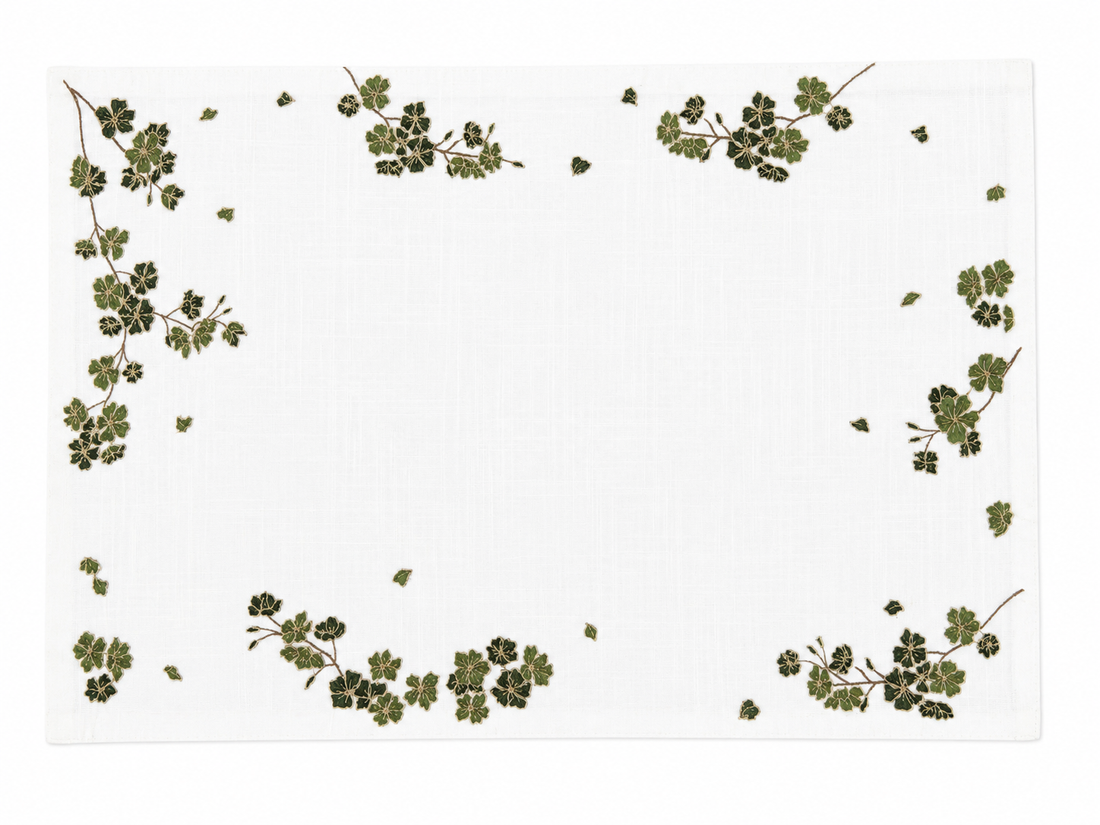 Jogo Americano Sakura Branco Com Bordado Verde 35X50cm