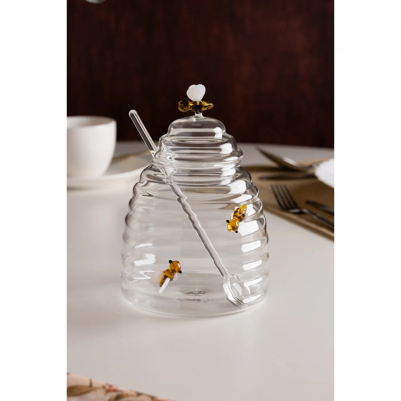 Acucareiro De Vidro Com Colher E Tampa Lovely Bee 500Ml