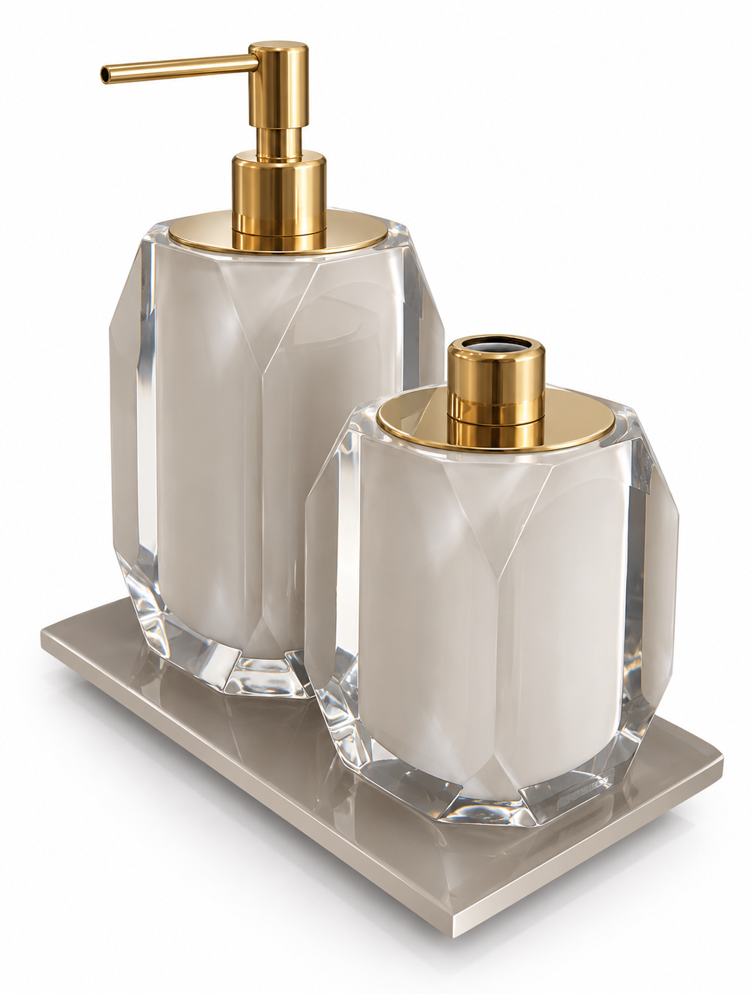 Kit 2 Pçs Lavabo Duo Lyra Cristal/Marfim  Gold