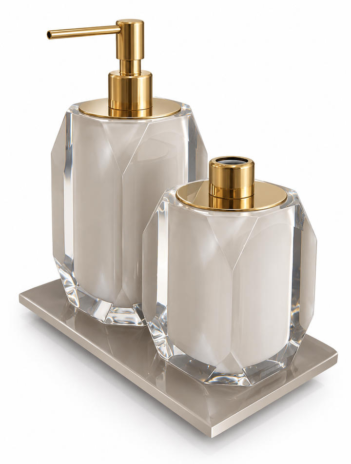 Kit 2 Pçs Lavabo Duo Lyra Cristal/Marfim  Gold