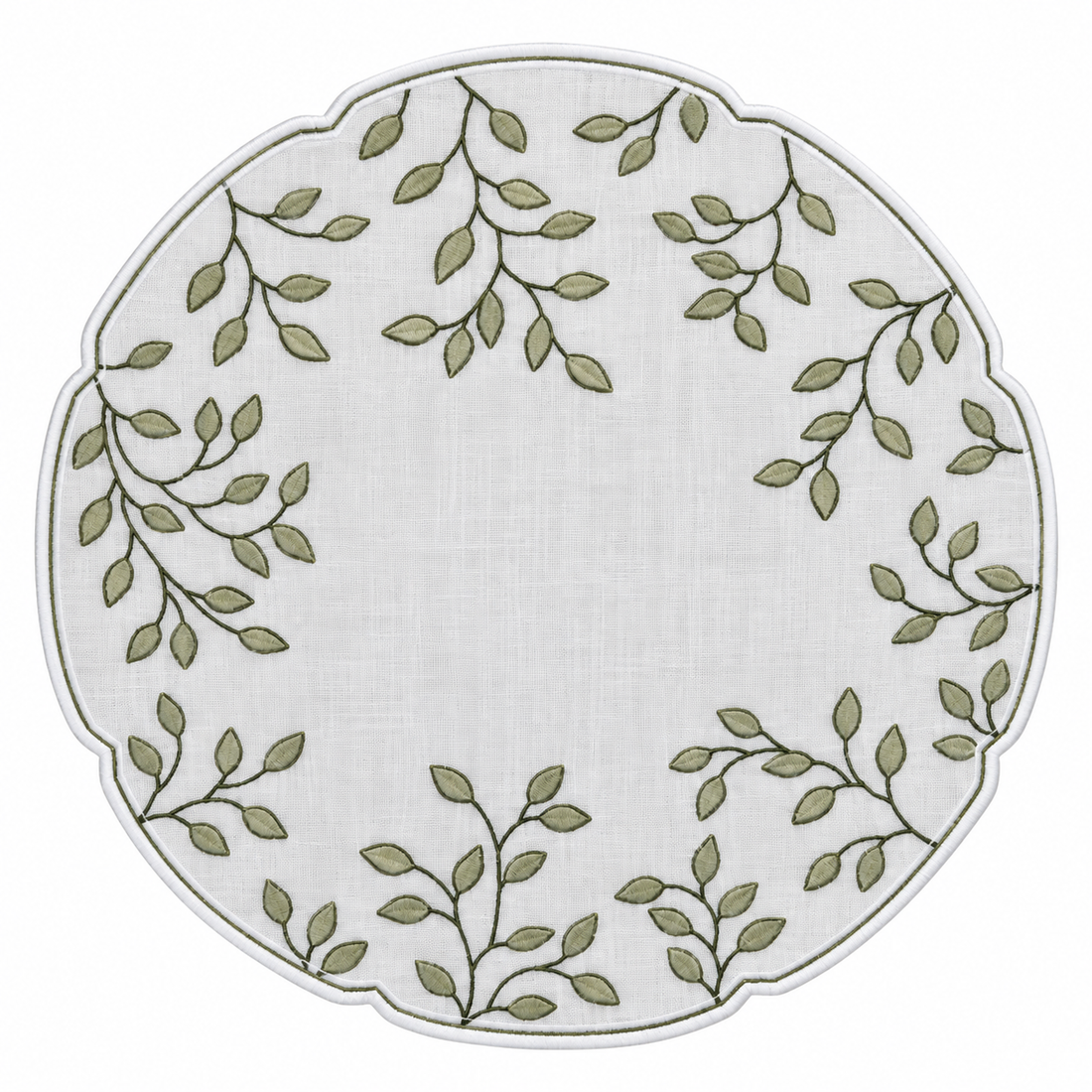 Kit 4 Jogos Americanos Lenox Branco/Bordados Verde