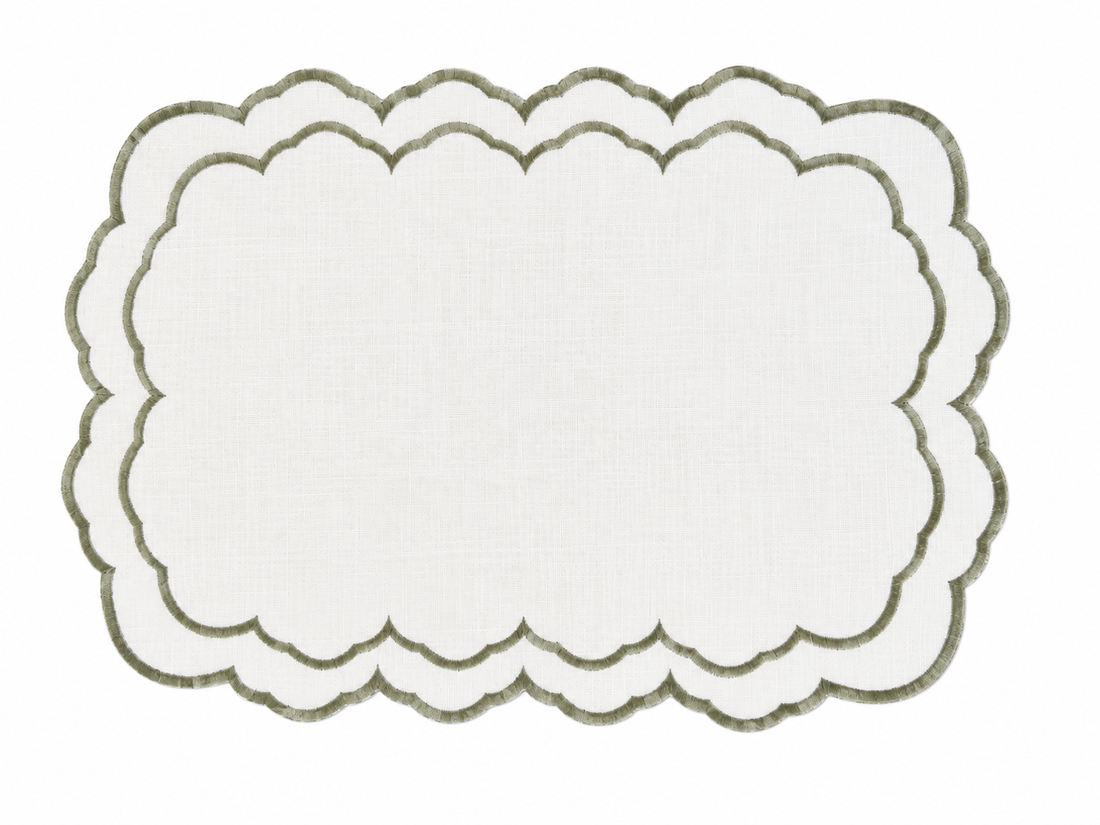 Jogo Americano  Porto Fino Branco Com Bordado Verde 35X50cm
