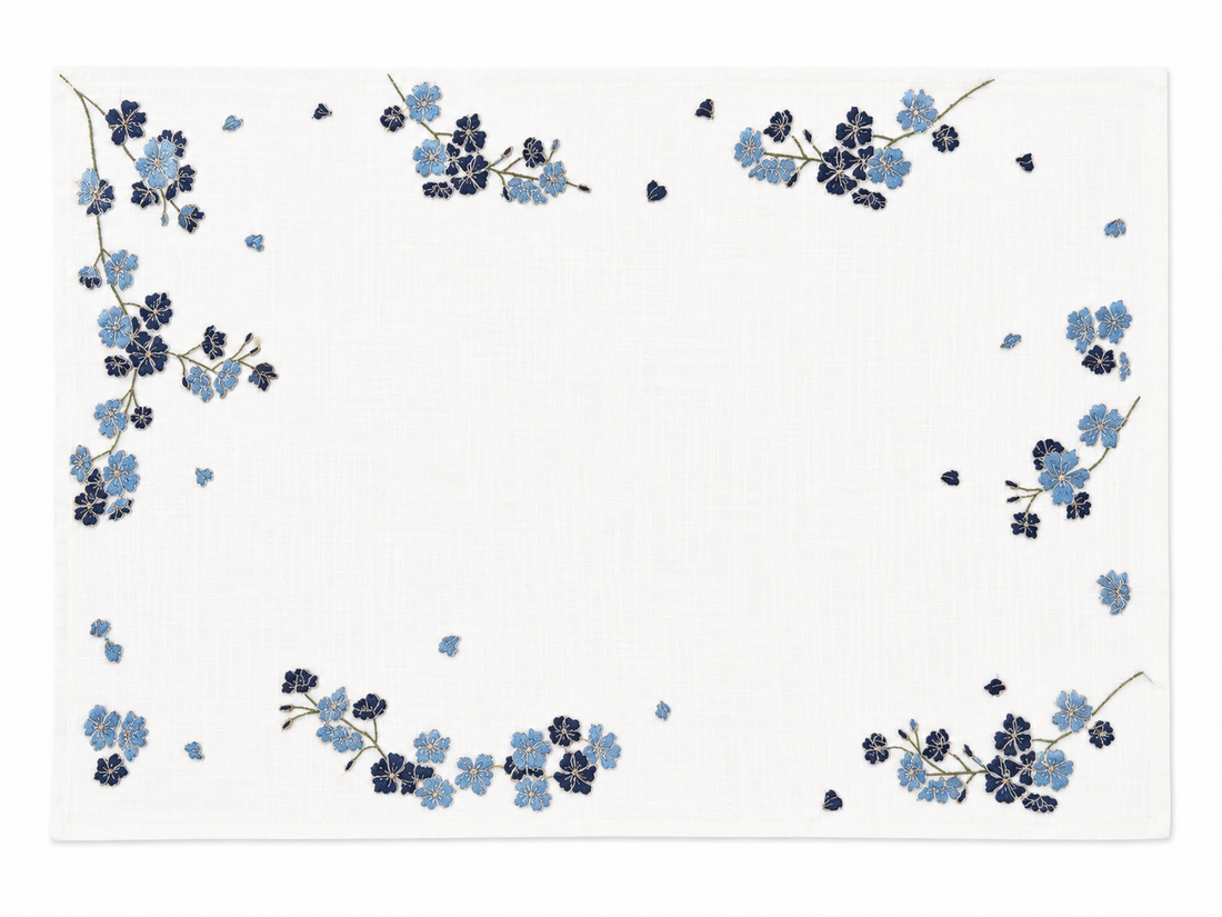 Jogo Americano Auguri Casa Sakura Branco Com Bordado Azul 35X50cm