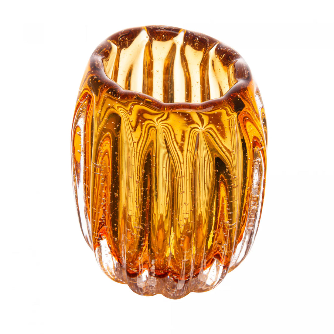Vaso De Vidro Italy Ambar E Dourado 10X11cm