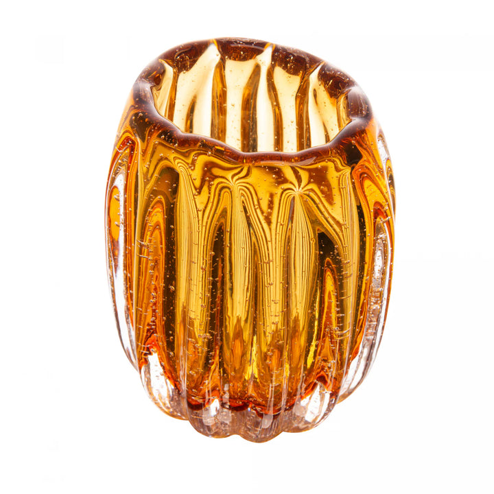 Vaso De Vidro Italy Ambar E Dourado 10X11cm