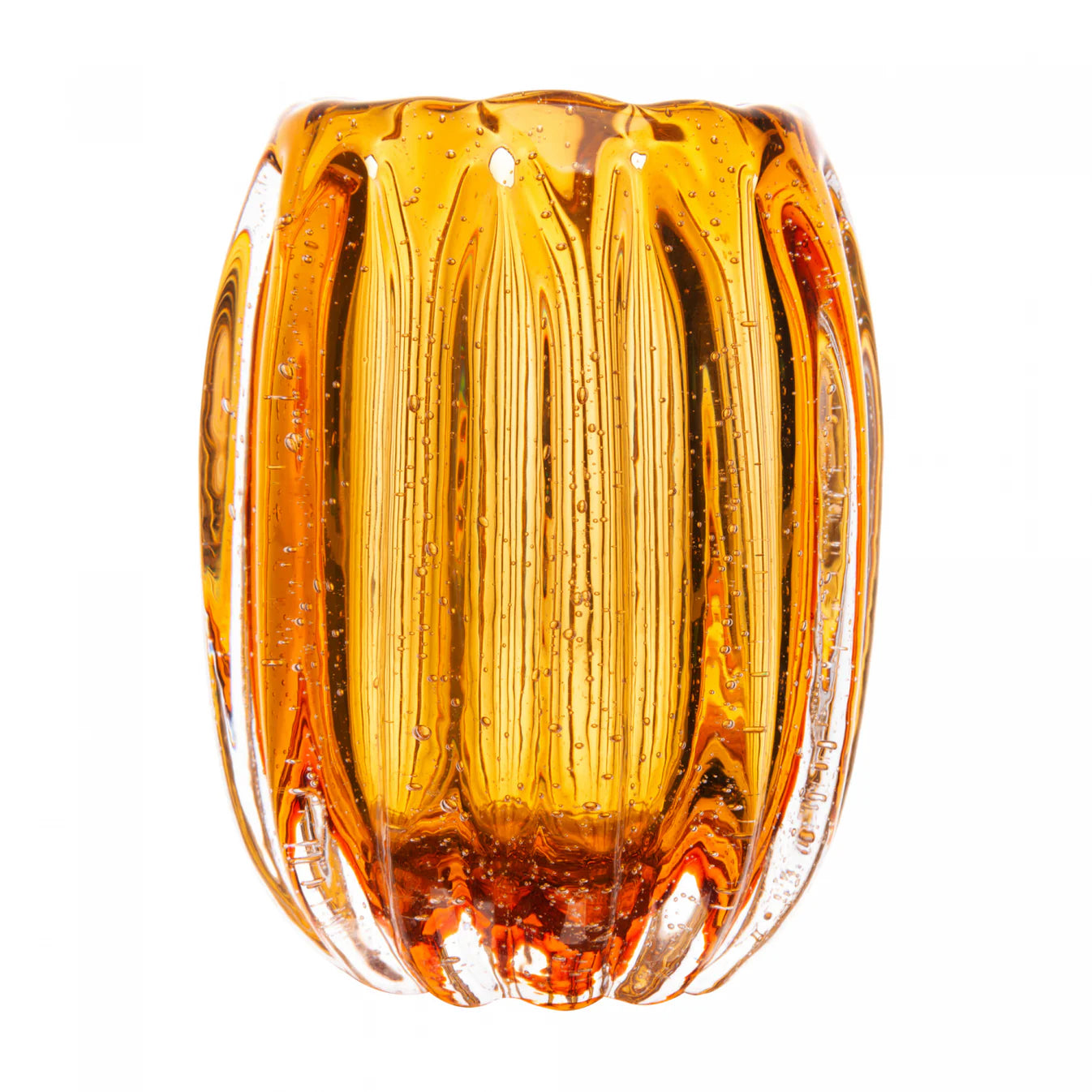 Vaso De Vidro Italy Ambar E Dourado 10X11cm