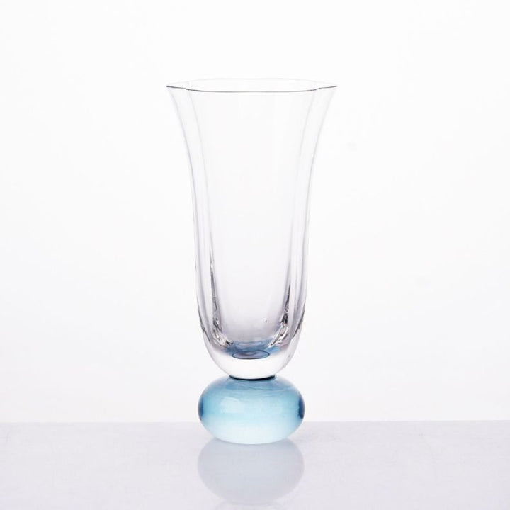 TACA DE VIDRO TRANSPARENTE COM BASE AZUL