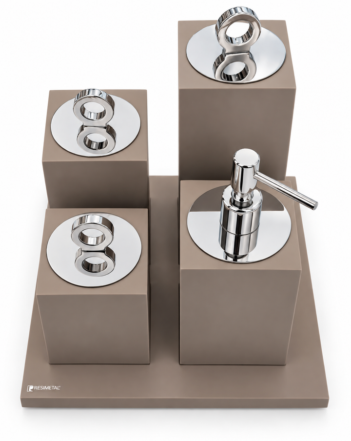 Kit Lavabo  Quadrado 4Pcs Cimento Queimado Fosco