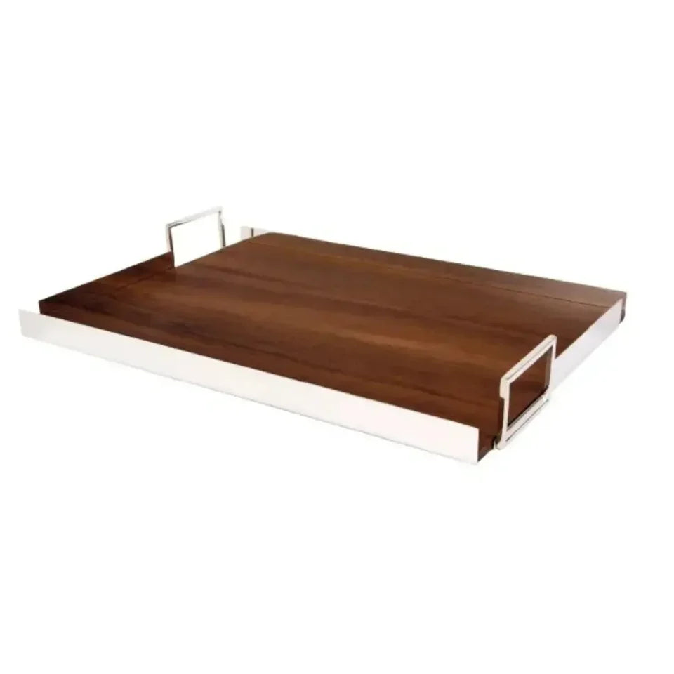 Bandeja Prata Fundo Madeira 60X40 Com Alça