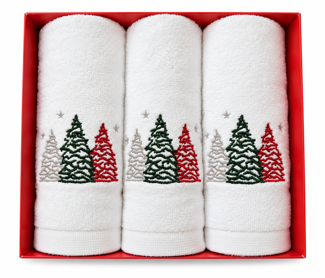 Kit 3 Toalhas Branca Lavabo Arvore Natal