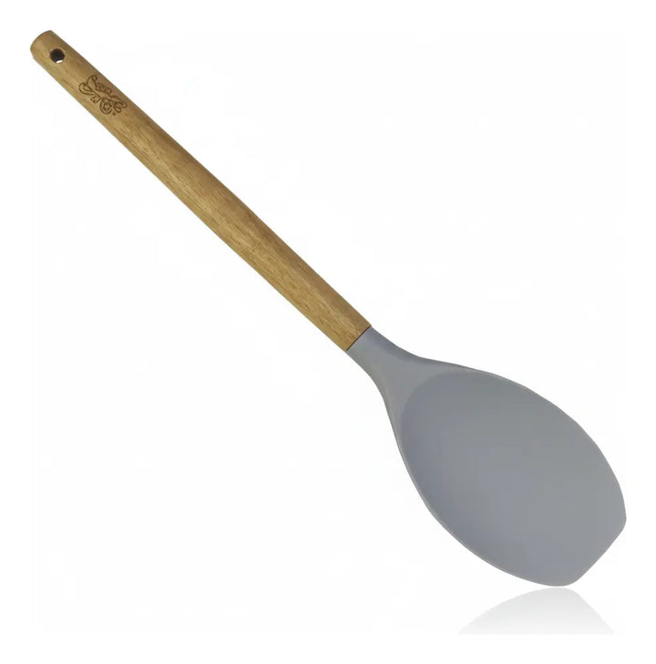 COLHER ESPÁTULA DE SILICONE CABO EM MADEIRA