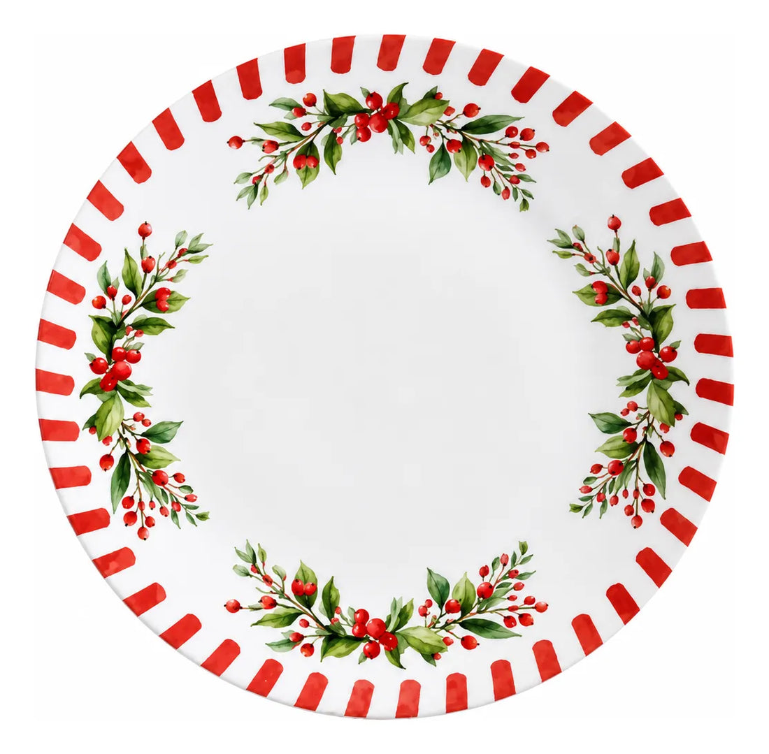 Jogo 6 Pratos Rasos Noite feliz natal vermelho
