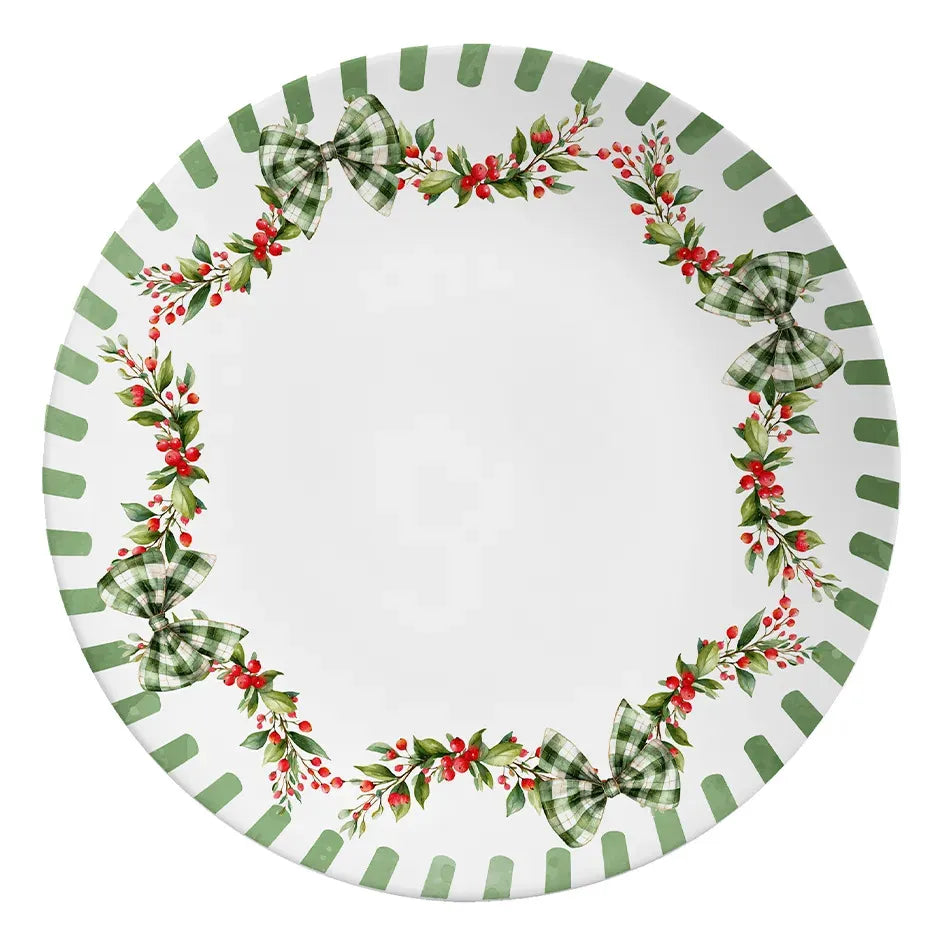Jogo 6 Pratos Sobremesa Noite Feliz Natal verde