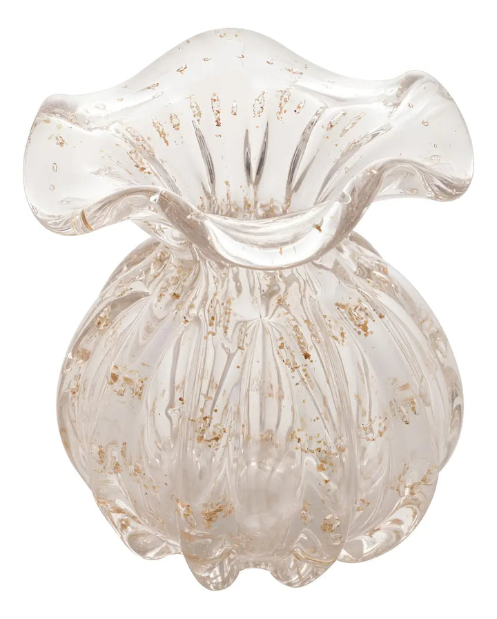 Vaso De Vidro Italy Transparente E Dourado 11,5Cm X 13Cm