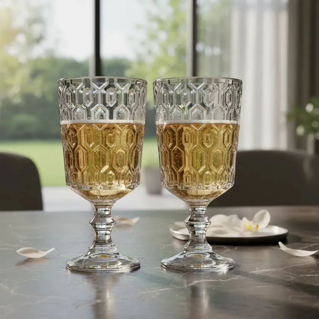Jg 6 Taças Favos Em Cristal 360 Ml