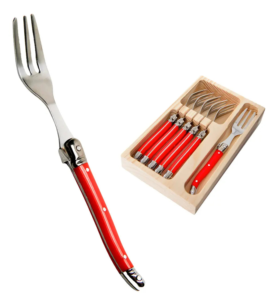 Garfo Sobremesa Vermelho C/estojo 6 Pçs