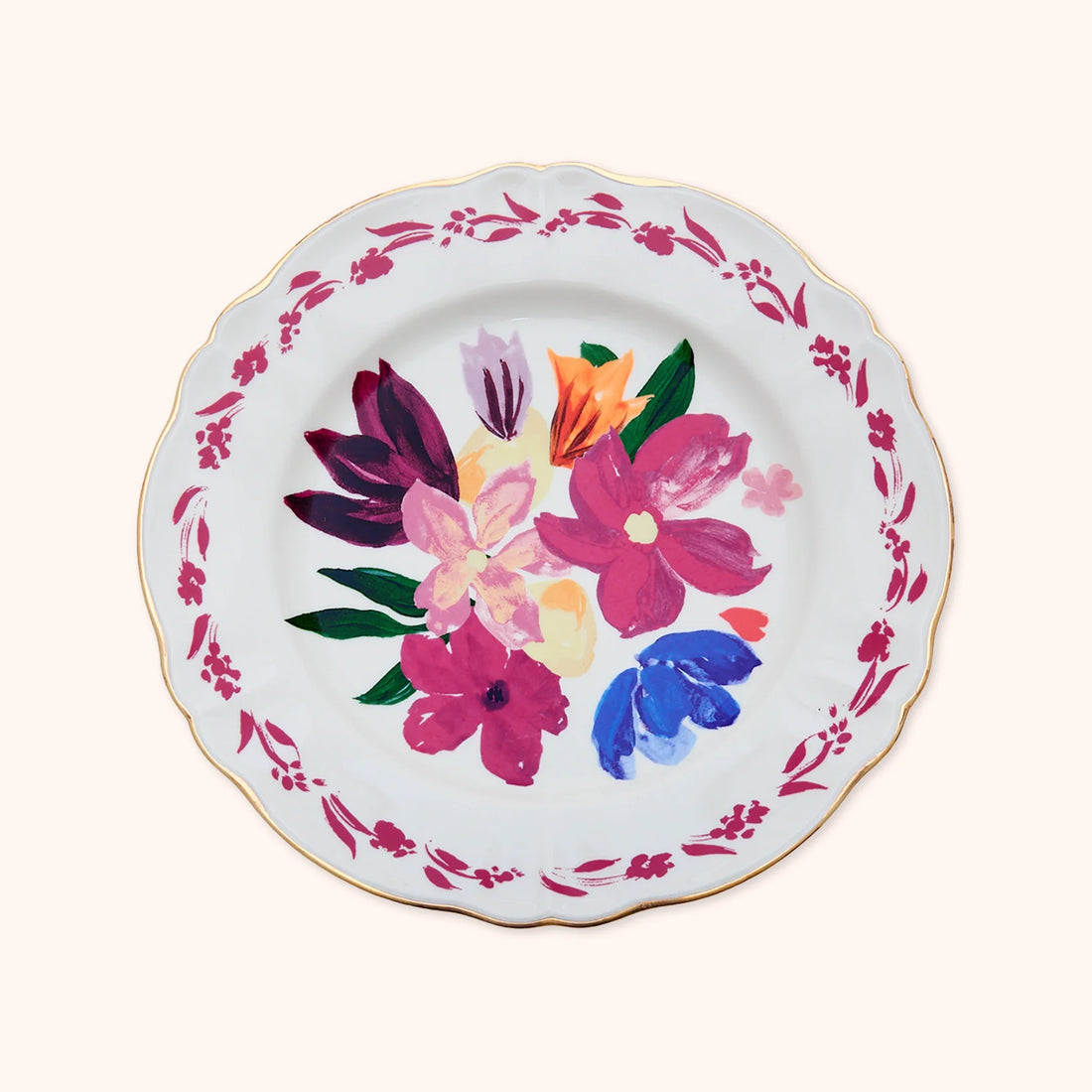 Prato Raso Dipinto Bouquet Porpora Bitossi