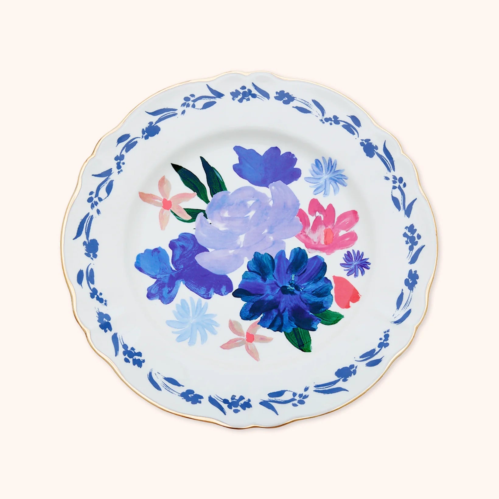Prato Raso Dipinto Bouquet Azul