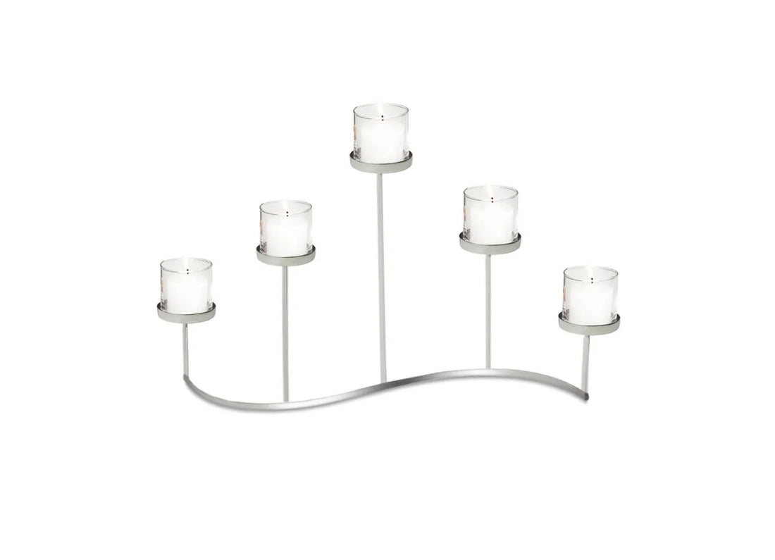 Castiçal Fano Horizontal 5 Velas Prata