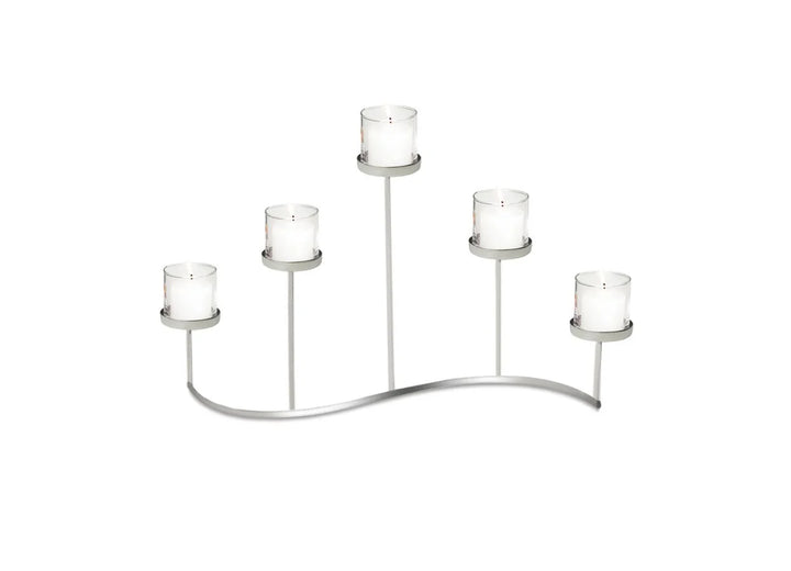 Castiçal Fano Horizontal 5 Velas Prata