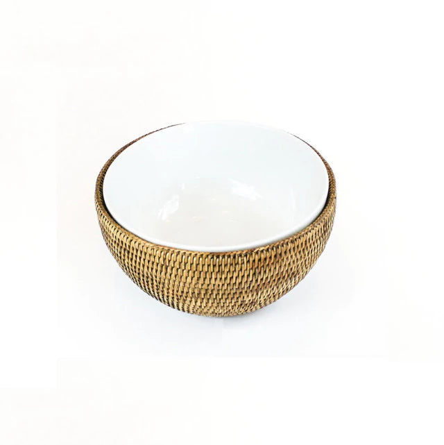 Bowl Porcelana 18 Cm Suporte Rattan