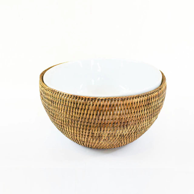 Bowl Porcelana 18 Cm Suporte Rattan