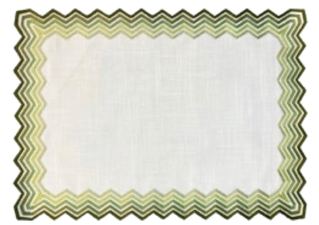 Jogo Americano Zig Zag Branco C/ Bordado Verde 35Cmx50cm