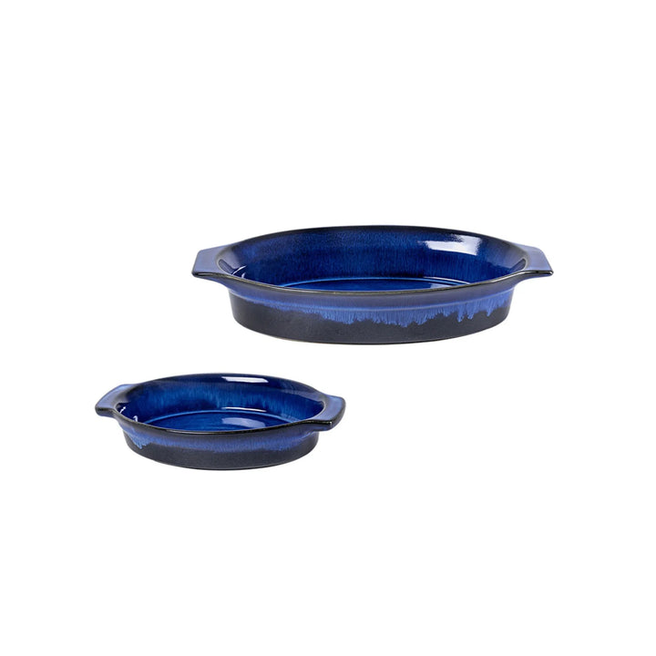 Conjunto 2 travessas ovais de cerâmica azul