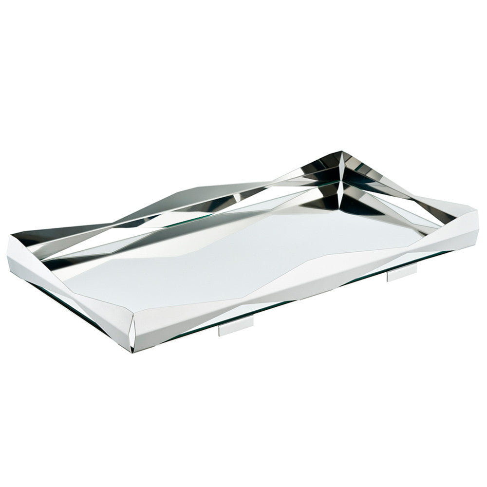 Bandeja Bar Origami Retangular Inox Com Vidro Espelhado