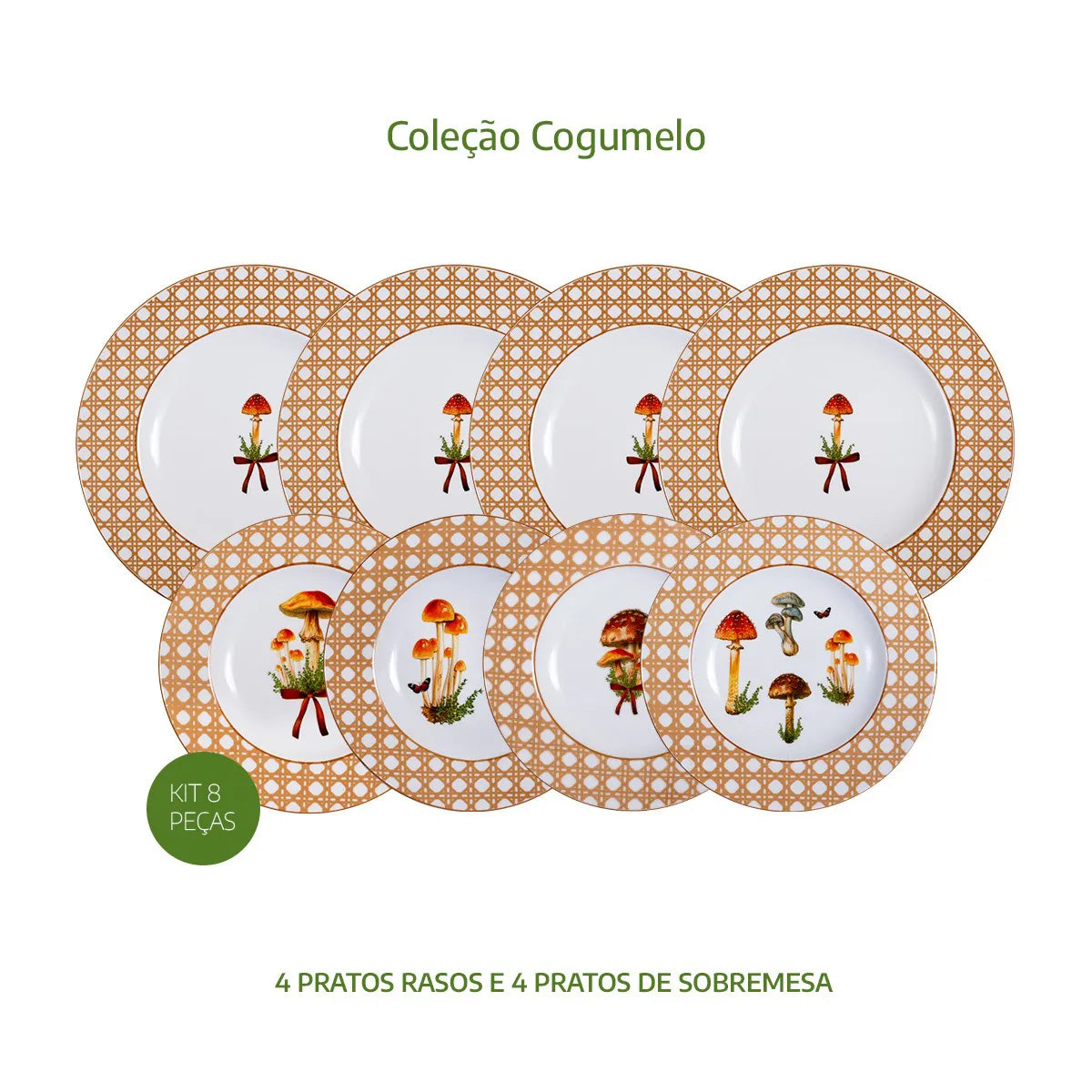 Kit 8 Pratos Cogumelos Palha