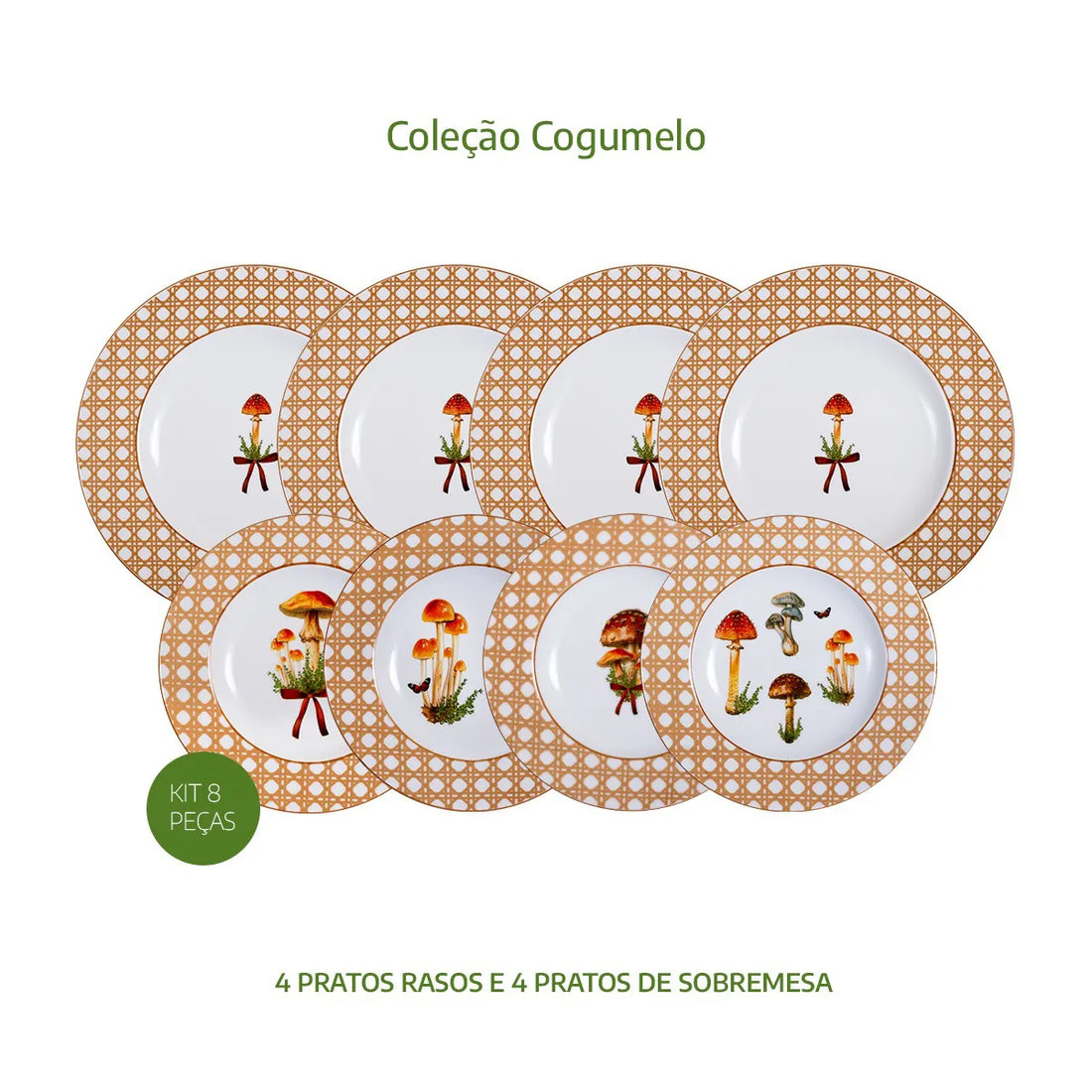Kit 8 Pratos Cogumelos Palha