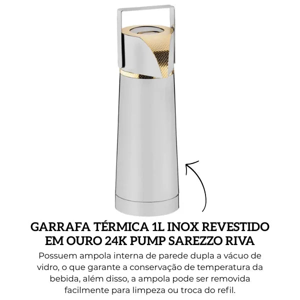 Garrafa Termica Sarezzo Inox e ouro 24k