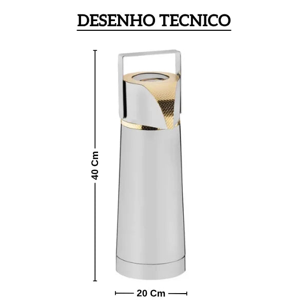 Garrafa Termica Sarezzo Inox e ouro 24k