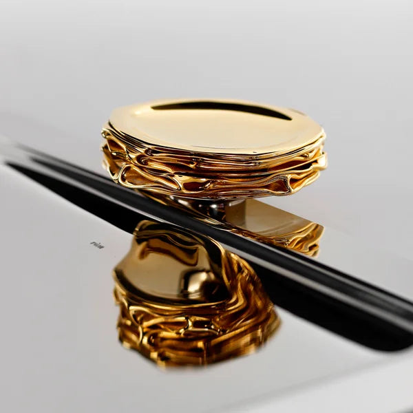 Bandeja impacto retangular media inox detalhes em ouro