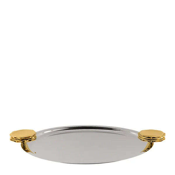 Bandeja impacto redonda Inox Detalhes Em Ouro