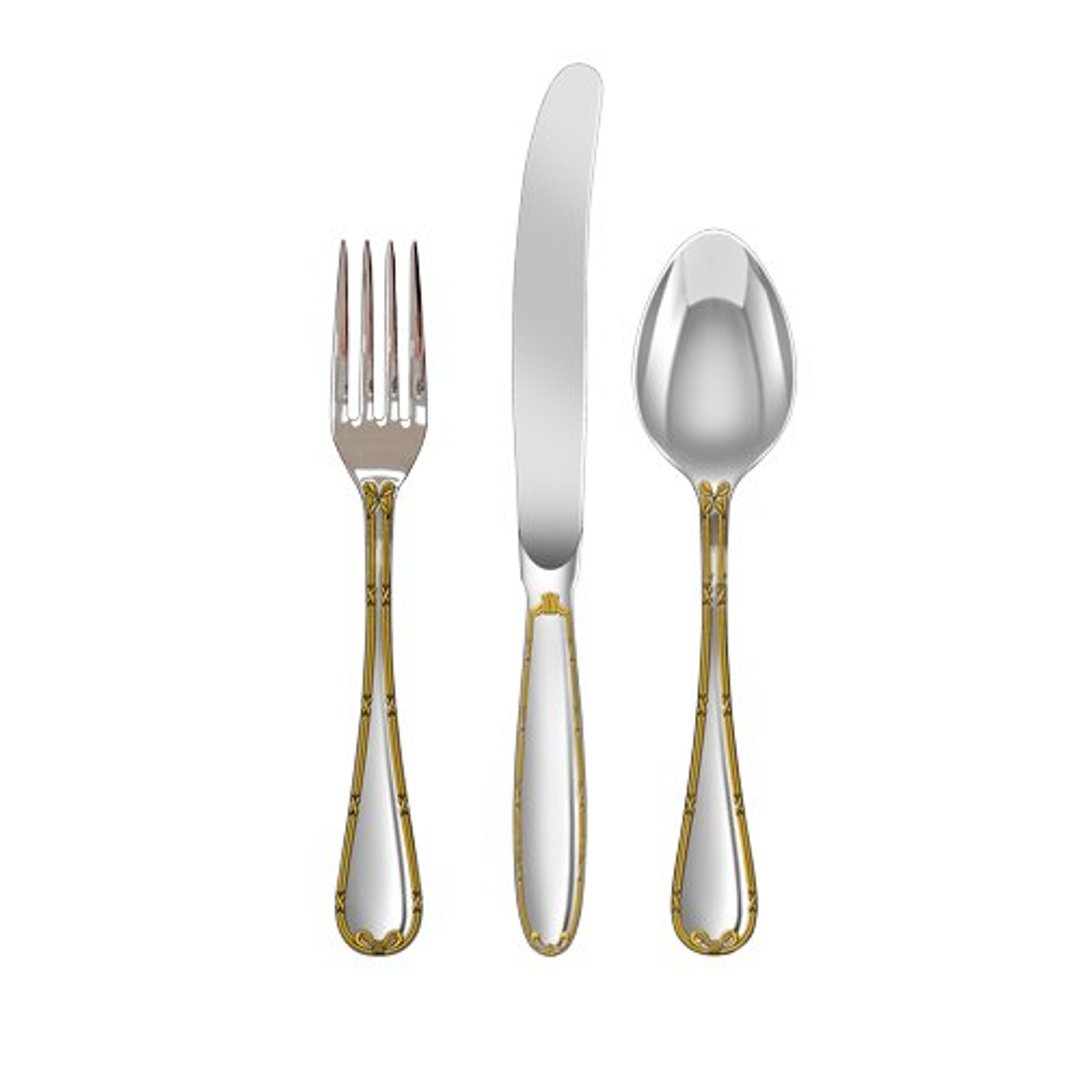 Faqueiro Croise 130 Peças aço inox com friso de Ouro 24K C/Estojo