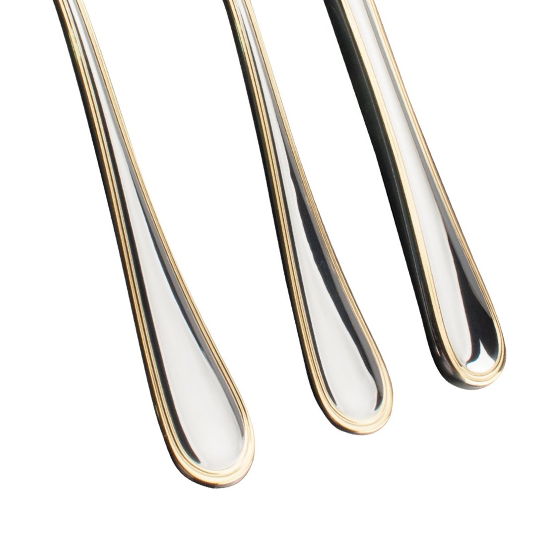 Faqueiro Louvre Inox 130 Peças Friso Ouro 24K Com Estojo