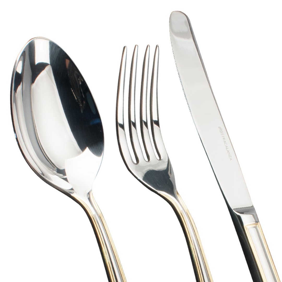 Faqueiro Louvre Inox 130 Peças Friso Ouro 24K Com Estojo
