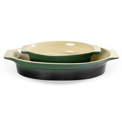 Jogo de Travessa Oval Cerâmica Verde Degrade 2Pçs