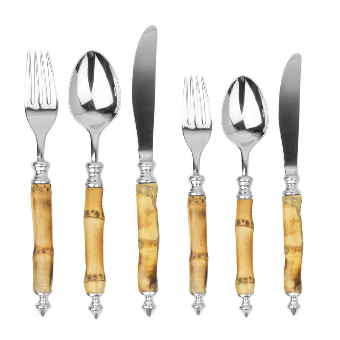 Set Talheres De Mesa E Sobremesa Bambu - 6 Pçs